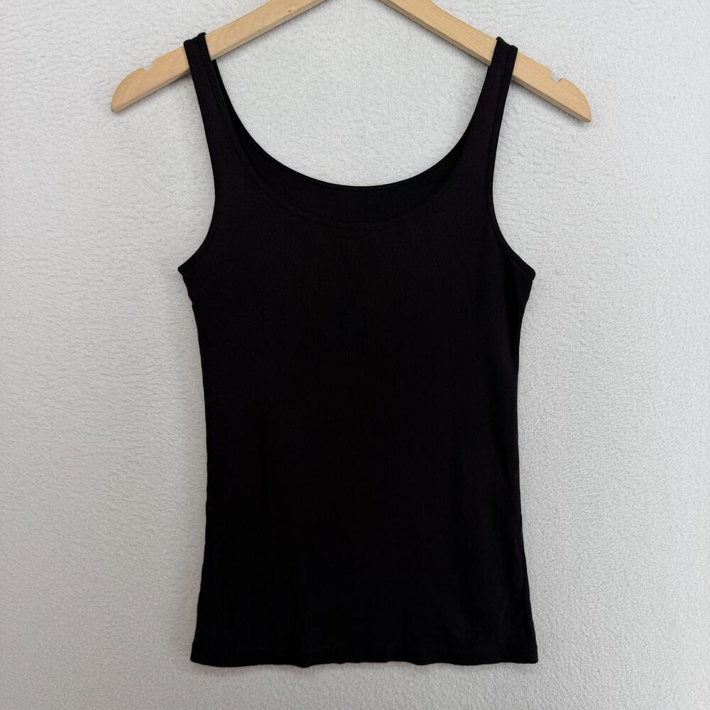 EILEEN FISHER Tank Top S Organic Cotton Ribbed Jersey Slim Cami Shell Black